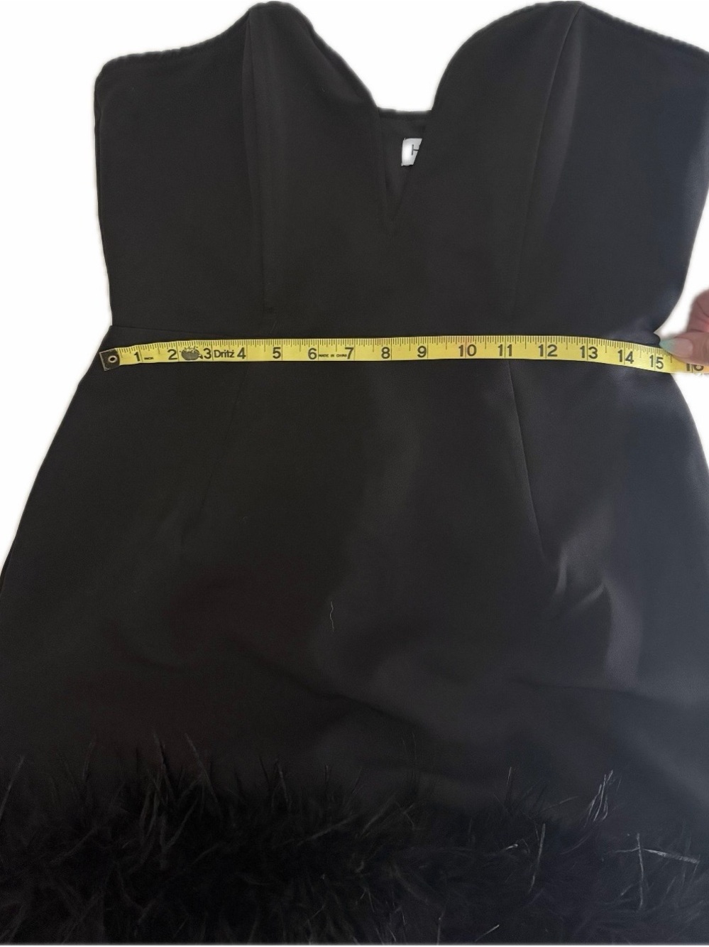 Strapless Black Mini Dress with Feather Hem - Picture 2 of 4